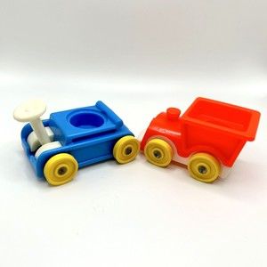Fisher Price Little People Vintage Play Riders Blue Car Red Engine Lot of 2